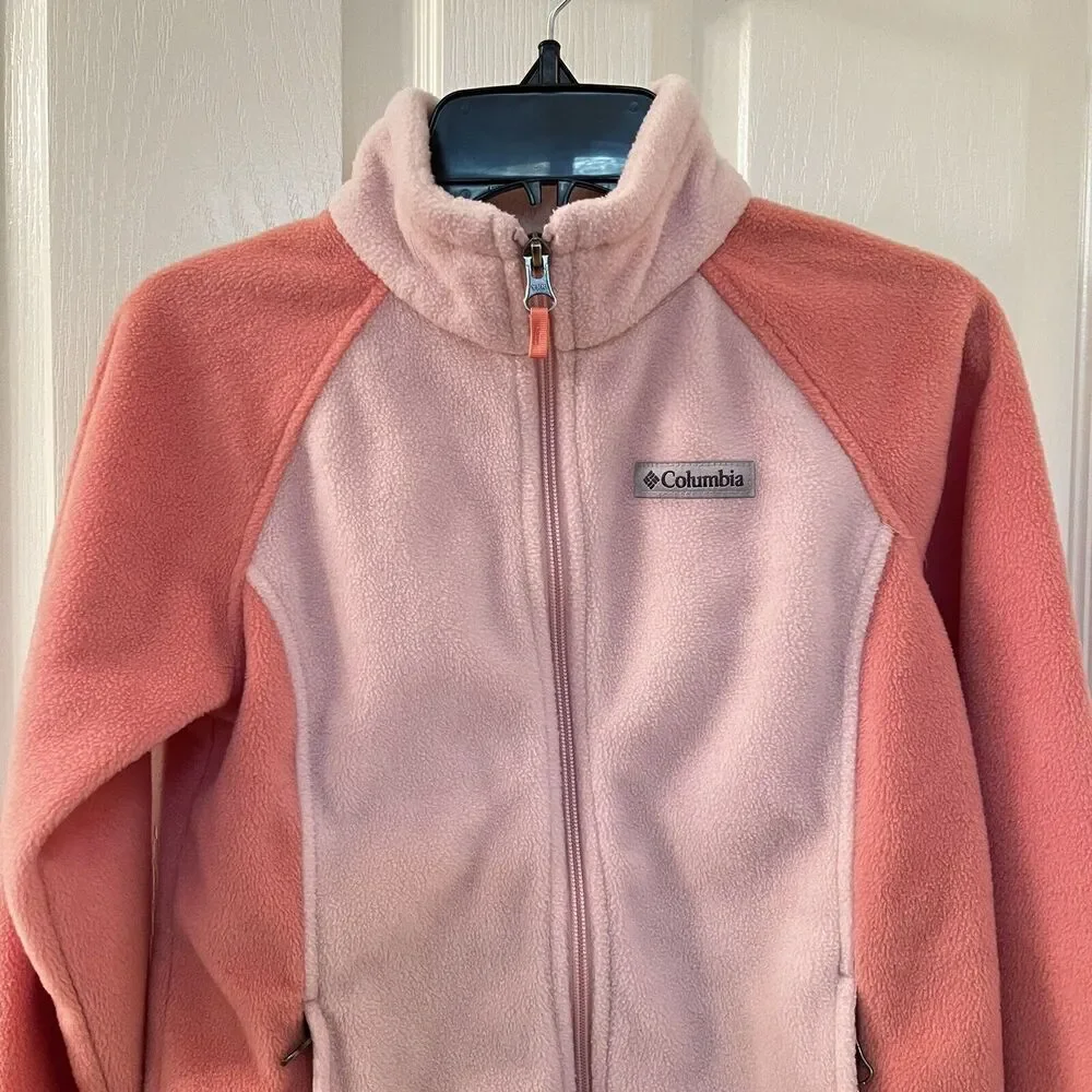 Columbia Benton Springs Fleece Jacket Full Zip Pink Peach Girls SZ Medium 10-12